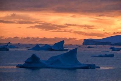 Icebergs in Arctic Sunset