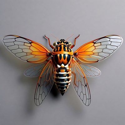 Orange Cicada with Transparent Wings