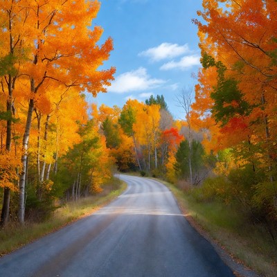 Winding Road Through Autumn Forest