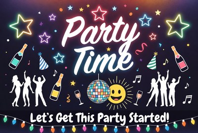 Party Time Illustration with Dancing Silhouettes