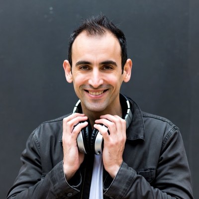 Smiling man wearing headphones