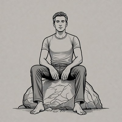 Man sitting barefoot on rock