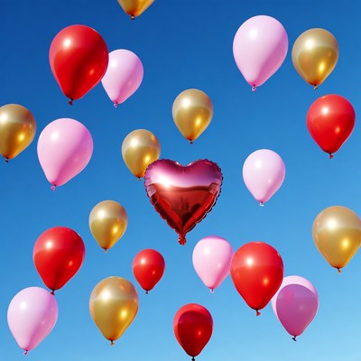 Colorful Balloons Floating in Blue Sky