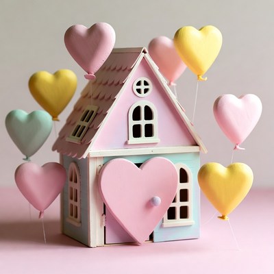 Pink house with heart balloons