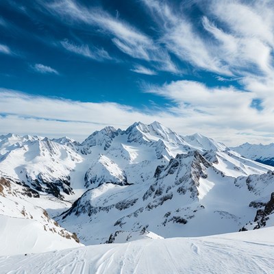 Snowy Mountain Peaks with Blue Sky