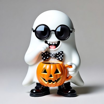 Cute ghost holding pumpkin coffee mug