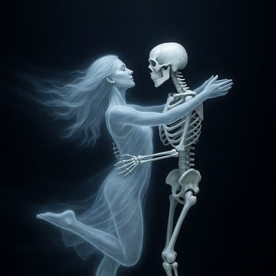 Ghostly Woman Embracing Skeleton