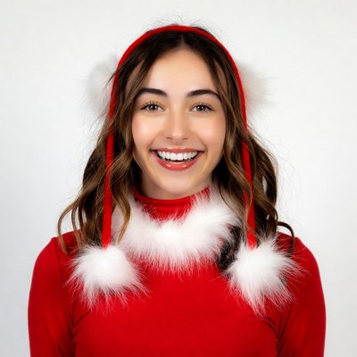 Girl smiling in red Santa hat and sweater