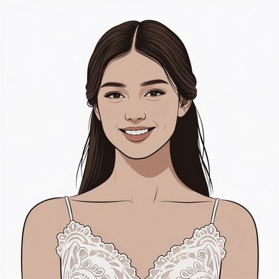 Smiling Asian woman in lace wedding dress