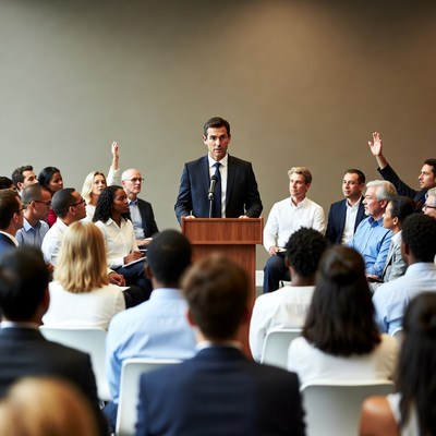Man speaking at business meeting