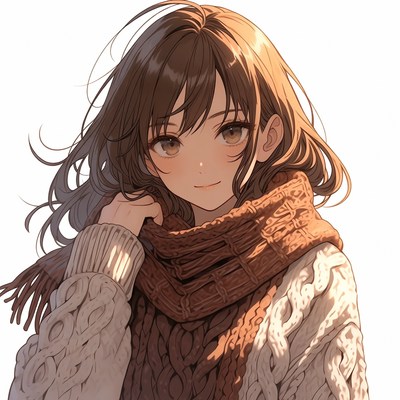 Anime girl in white sweater and brown scarf