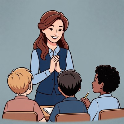 Teacher clapping with diverse students