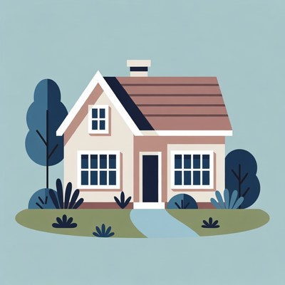 Cartoon House with Trees and Path