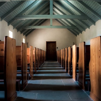Empty Wooden Church Pew Aisle
