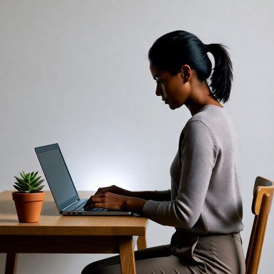Asian woman typing on laptop