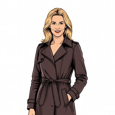 Blonde woman in brown trench coat