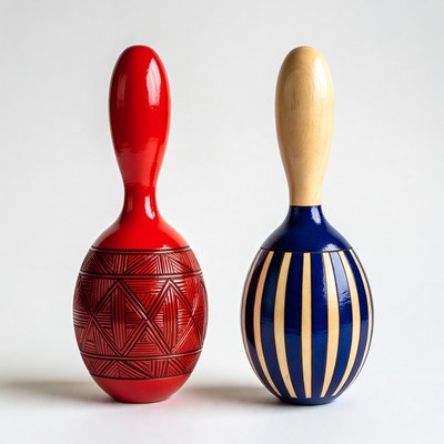 Red and Blue Wooden Rattles