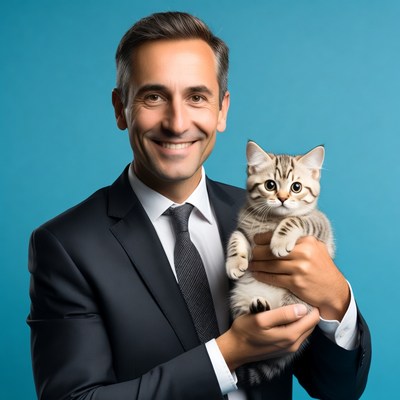 Man holding cute kitten