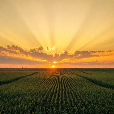 Sunset Over Corn Fields