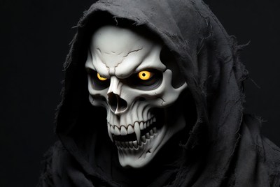 Grinning Skull in Hooded Cloak