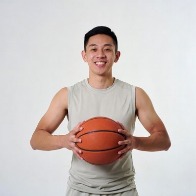 Asian man holding basketball