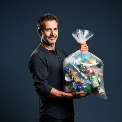 Man holding full trash bag