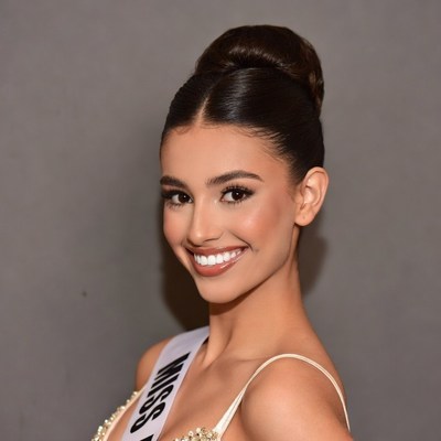 Smiling Woman in Miss Universe Sash