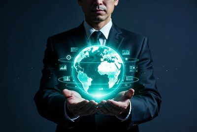 Businessman Holding Glowing Earth Globe