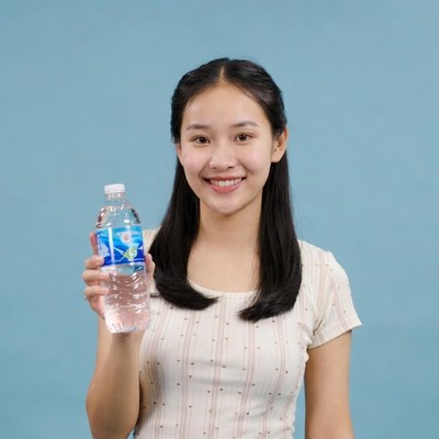 Asian girl holding water bottle