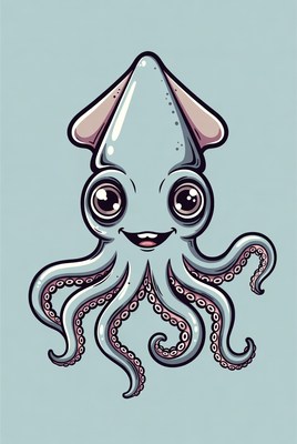 Cute Cartoon Squid Illustration