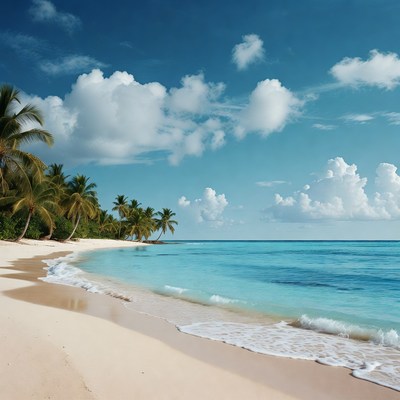 Tropical Beach with Palm Trees