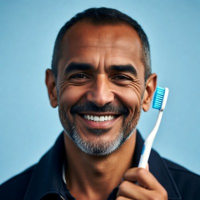 Smiling man holding toothbrush