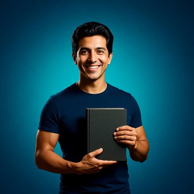 Smiling man holding book