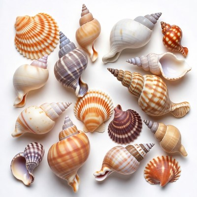 Colorful seashells on white background