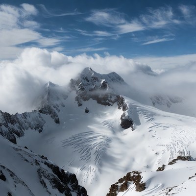 Snowy Mountain Peak Above Clouds