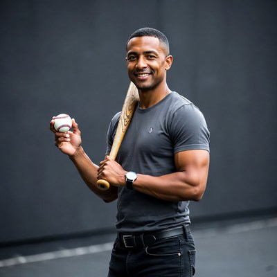 African-American man holding baseball bat