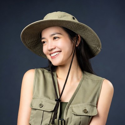Asian woman wearing safari hat