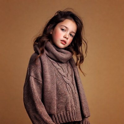Girl in Cable Knit Sweater and Scarf