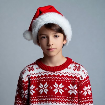 Boy wearing Santa hat and sweater
