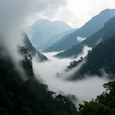 Misty Mountains with Dense Forests