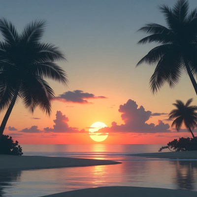 Sunset Between Palm Trees Beach