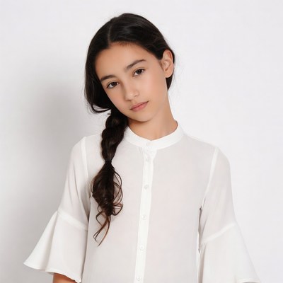 Girl with braided hair in white blouse
