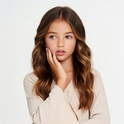 Young girl touching cheek with hand