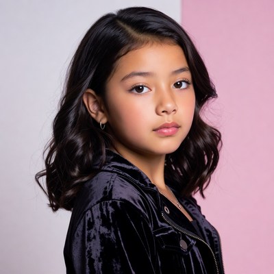 Asian girl in black velvet jacket