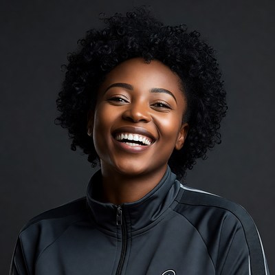 African-American woman smiling with curly hair