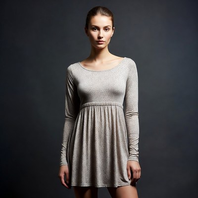 Woman in gray long-sleeve dress