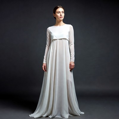 Woman in sheer white long gown