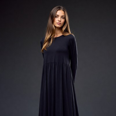 Woman in black long sleeve dress