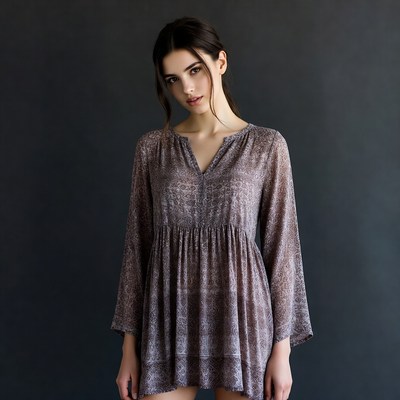 Woman in sheer gray dress