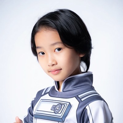 Asian girl in futuristic spacesuit